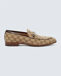 Gucci Mocassini Horsebit in canvas GG con pelle Beige