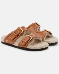 Valentino Garavani Sandali Fussfriend in pelle con shearling Marrone