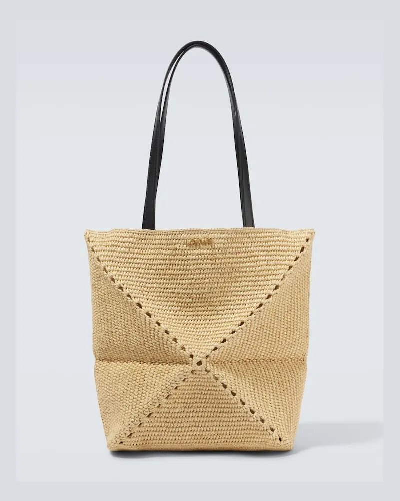 Loewe Paula's Ibiza - Borsa Puzzle Fold Medium in rafia Beige