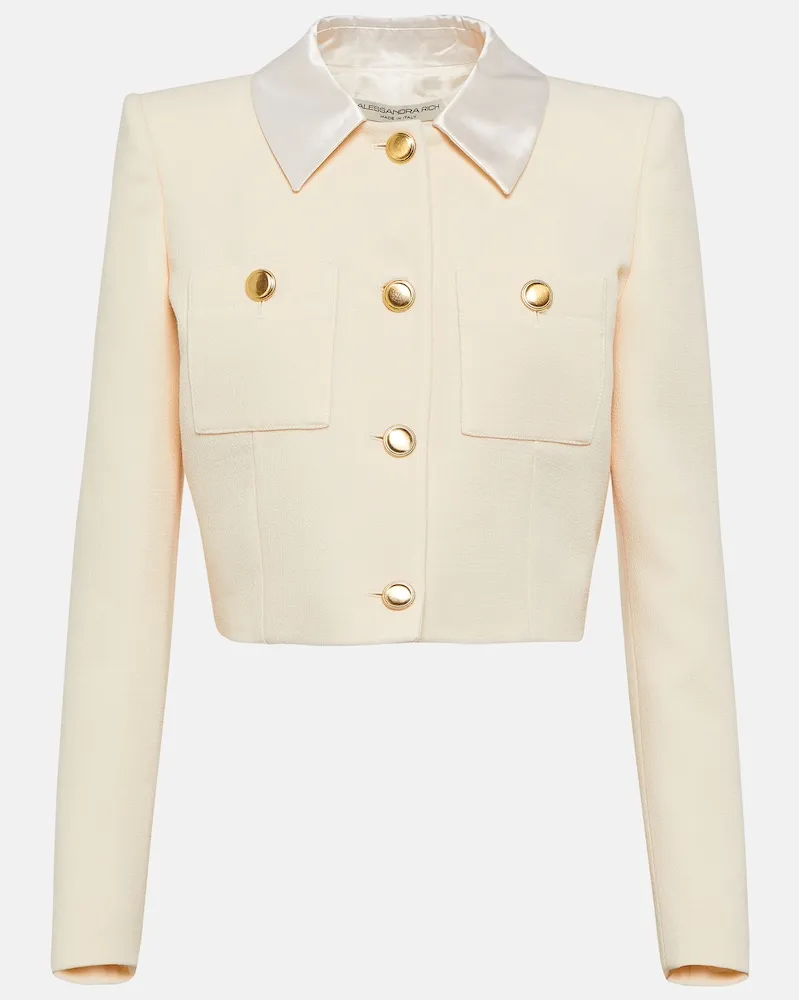 Alessandra Rich Giacca cropped in tweed di lana Bianco