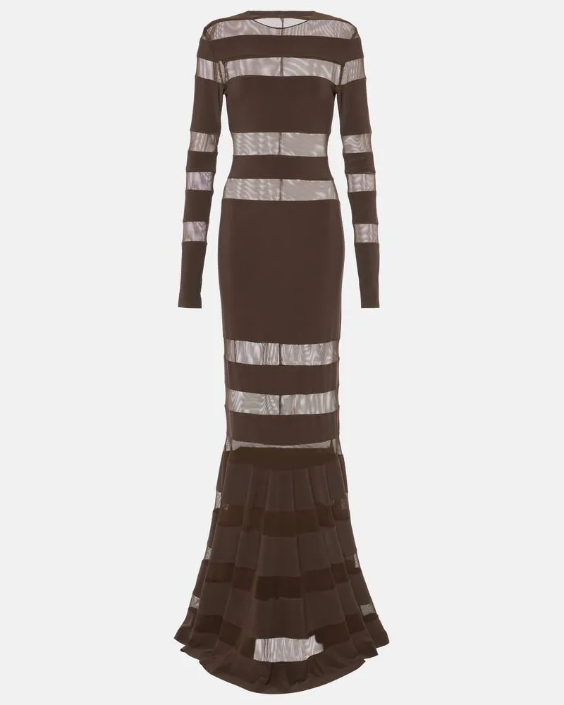 Norma Kamali Abito lungo con mesh Marrone