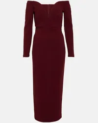 Roland Mouret Abito midi in lana con scollo bardot Rosso