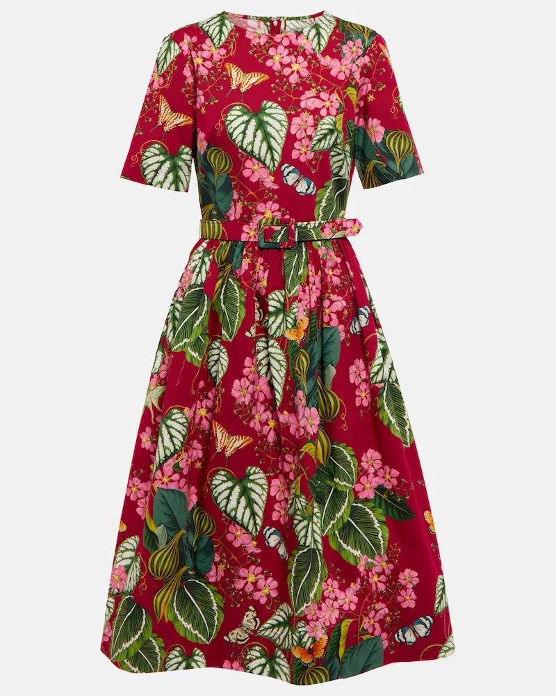 Oscar de la Renta Abito midi in popeline con stampa Multicolore