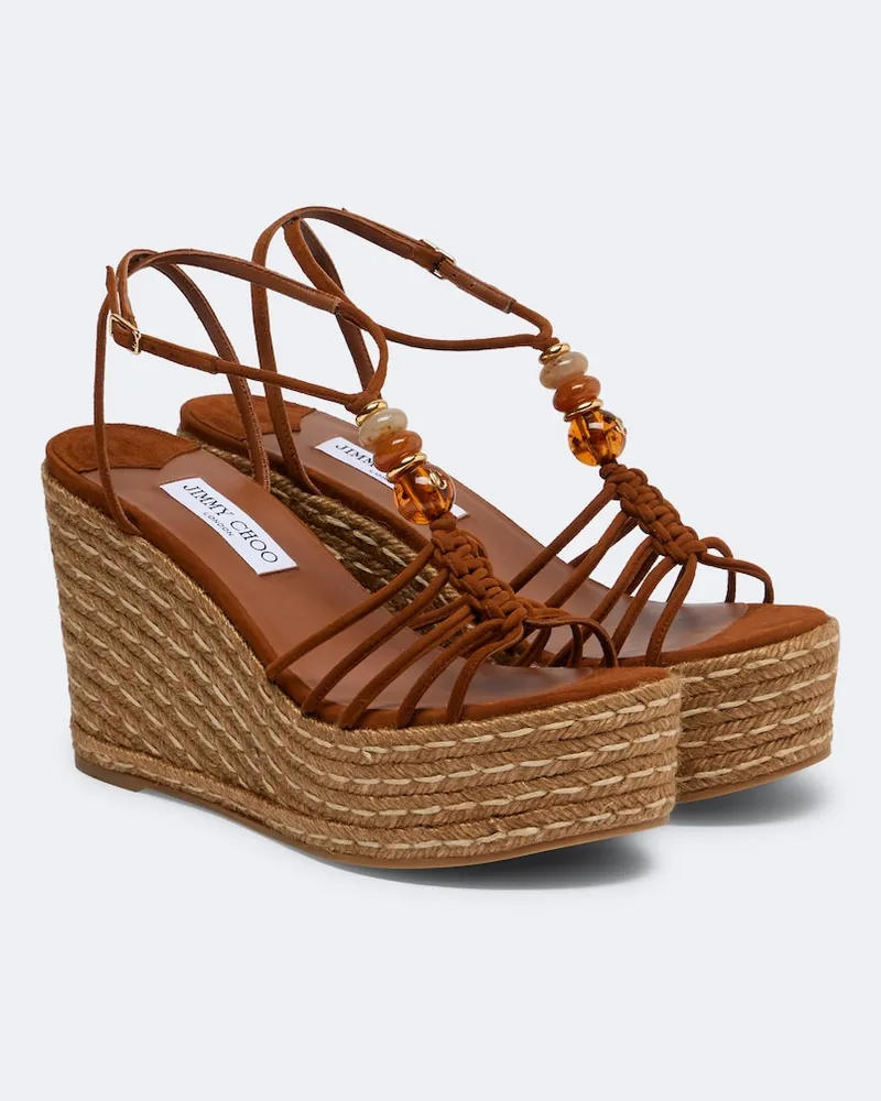 Jimmy Choo Espadrillas con zeppa Lemi in suede Marrone