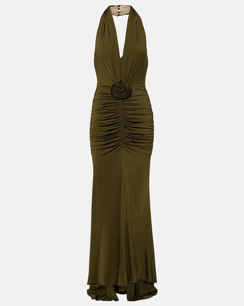 Blumarine Abito lungo con applicazioni floreali Verde