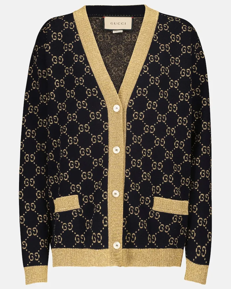 Gucci Cardigan in cotone lamÃ© GG Blu