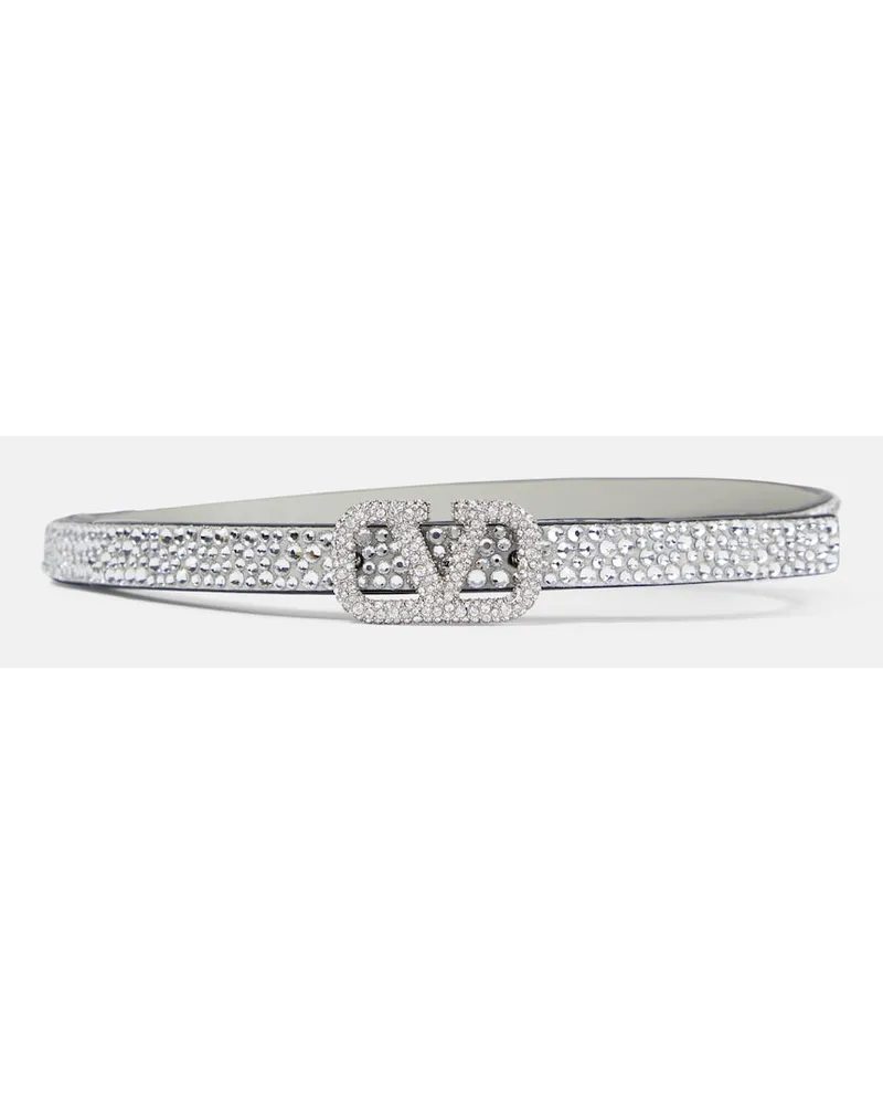 Valentino Garavani Cintura VLogo Signature in pelle con cristalli Argento