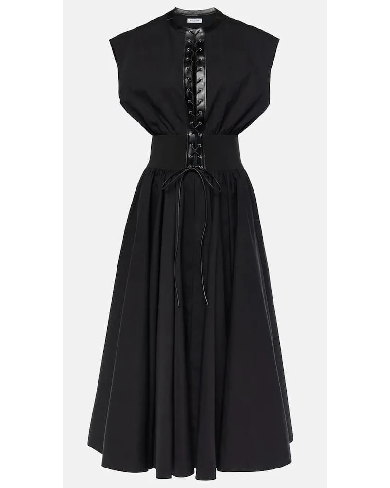 Alaïa AlaÃ¯a Abito midi in popeline di cotone Nero