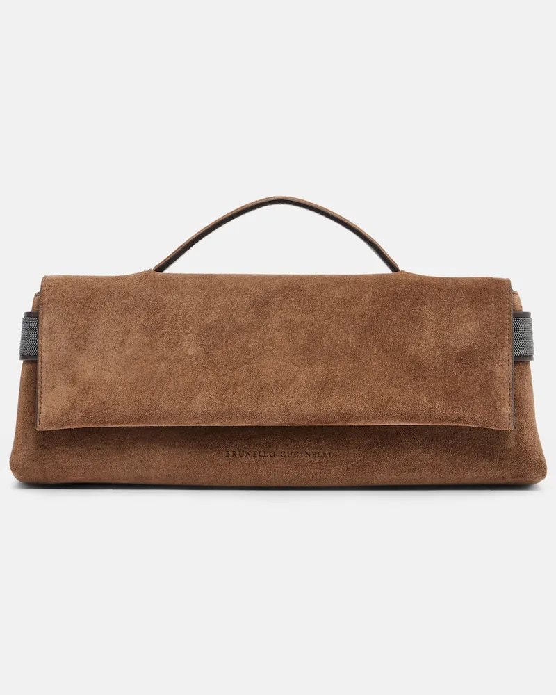 Brunello Cucinelli Borsa a mano Clutch Essence in suede Marrone