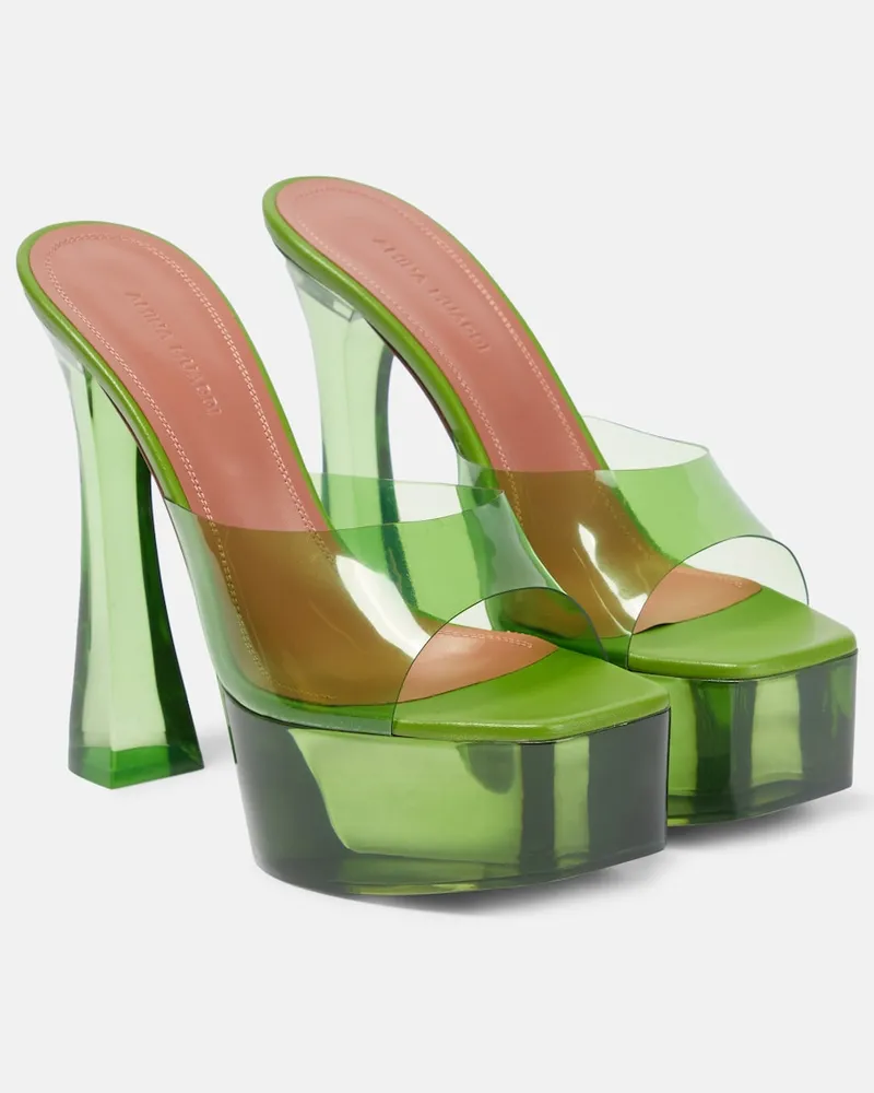 Amina Muaddi Sandali Dalida Glass in PVC con plateau Verde