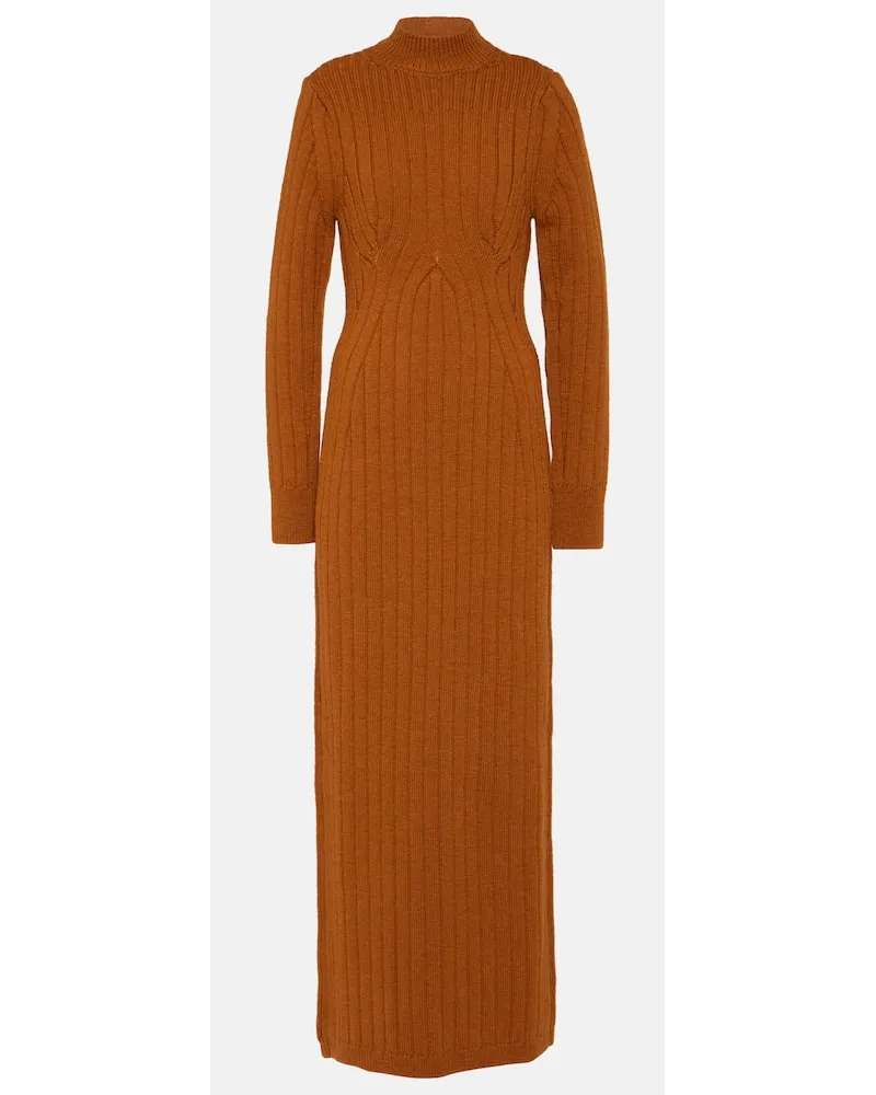 Dries van Noten Abito lungo Teagan in lana a trecce Arancione