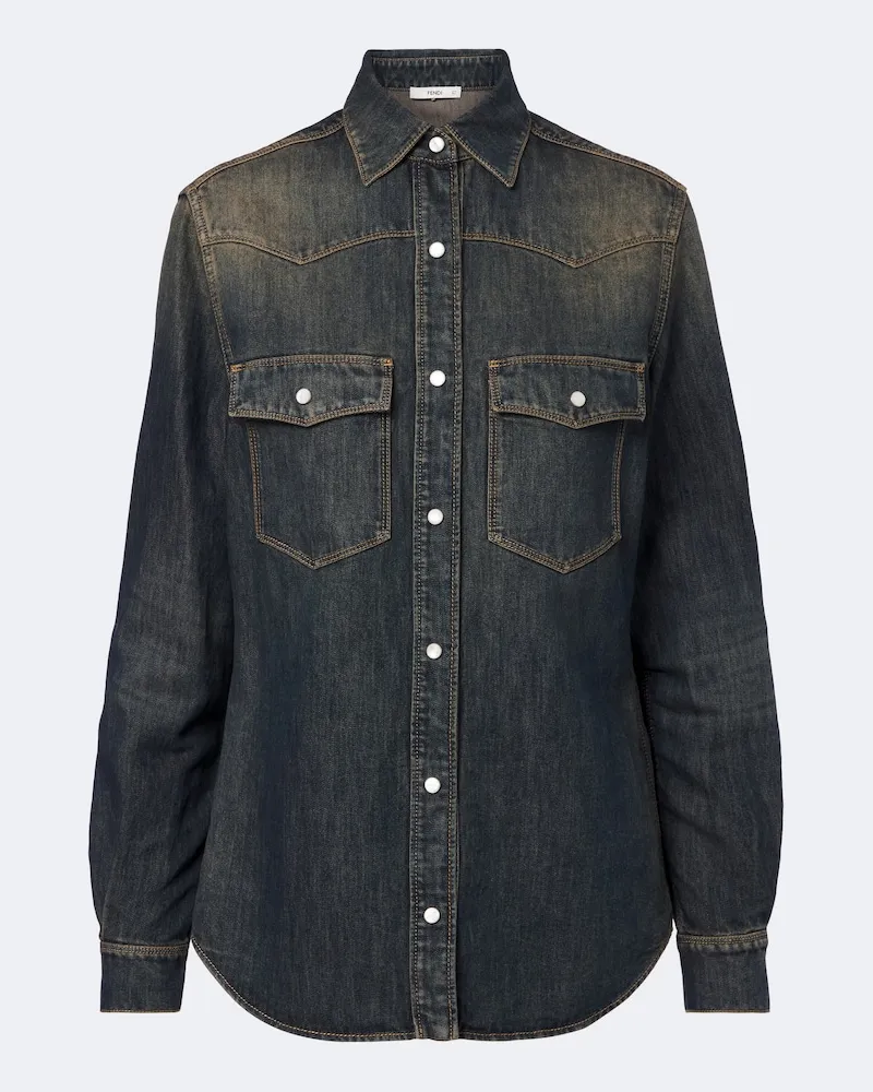 Fendi Camicia di jeans in misto cotone Blu