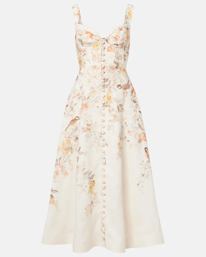 Zimmermann Abito midi Luna in lino con stampa Multicolore