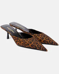 Saint Laurent Mules Barbara 55 in gros-grain con stampa Marrone