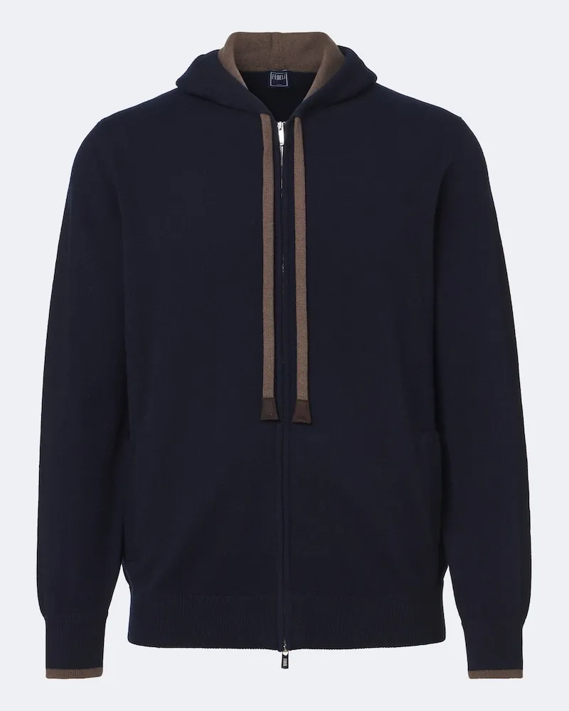Fedeli Felpa con cappuccio in cashmere Blu