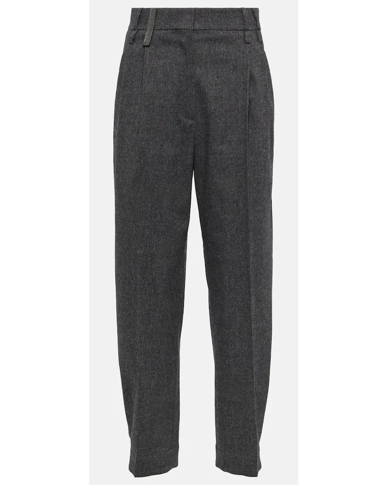 Brunello Cucinelli Pantaloni in misto lana a vita media Grigio