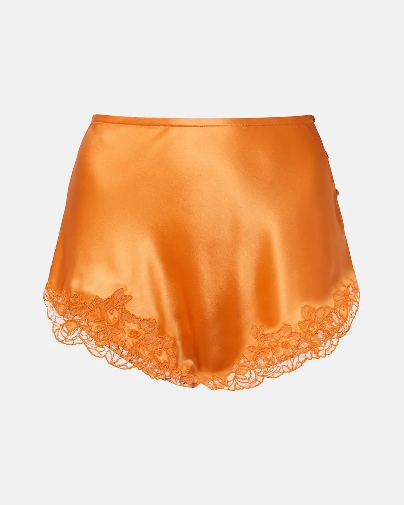 Saint Laurent Shorts in crêpe di seta con pizzo Arancione