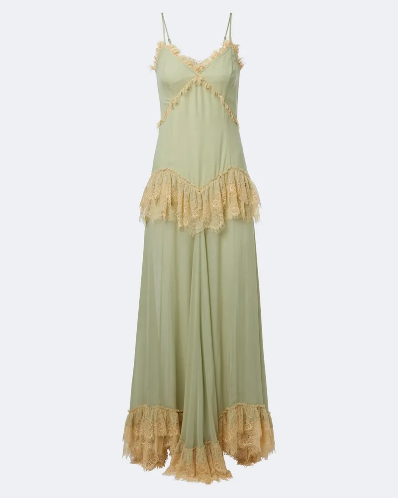 De La Vali Abito lungo Estela in georgette con pizzo Verde