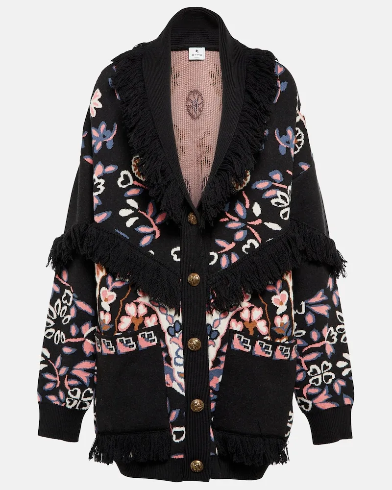Etro Cardigan in lana con frange e stampa Multicolore