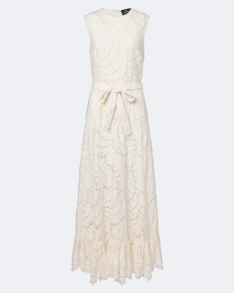 Etro Abito lungo in cotone con ricamo Bianco