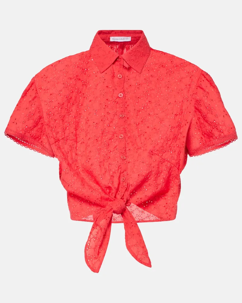 Poupette St Barth Top cropped Cycas in cotone con pizzo Rosso