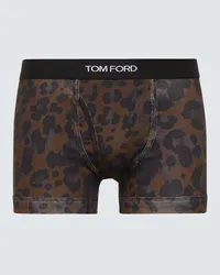 Tom Ford Boxer in jersey con stampa leopardata Marrone