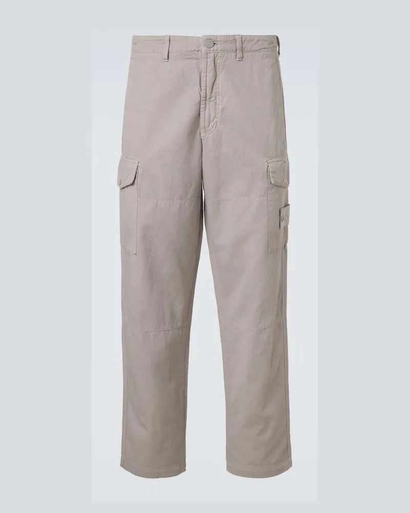 Stone Island Pantaloni cargo in tela di cotone e lino Grigio