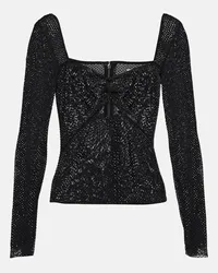 Self-Portrait Top in mesh con cristalli Nero