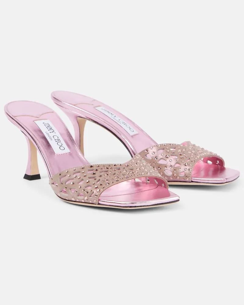 Jimmy Choo Mules Skye 70 in raso con cristalli Rosa