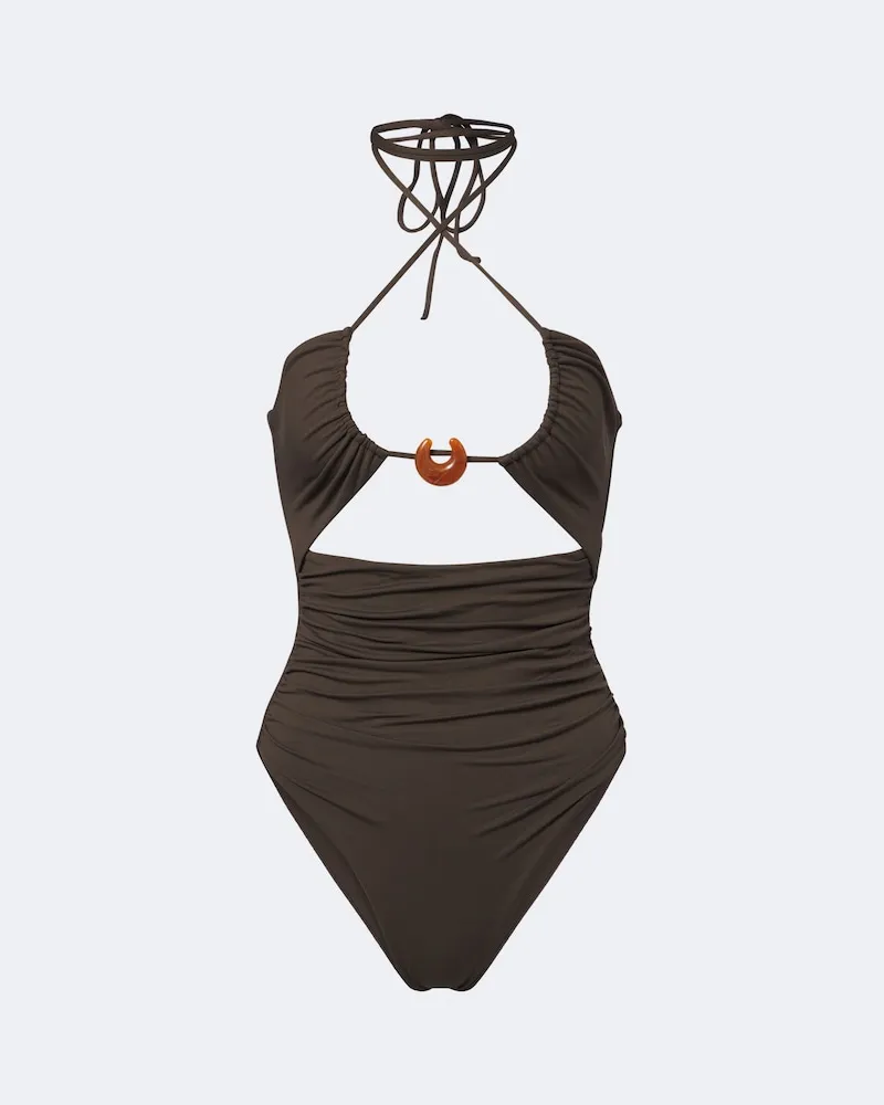 Magda Butrym Costume intero con scollo all'americana Marrone