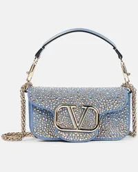 Valentino Garavani Borsa a spalla Locò Small in denim con cristalli Blu