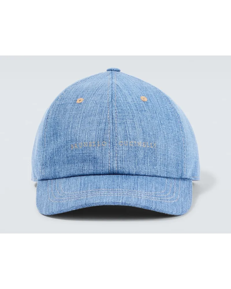 Brunello Cucinelli Cappello da baseball in denim con logo Blu