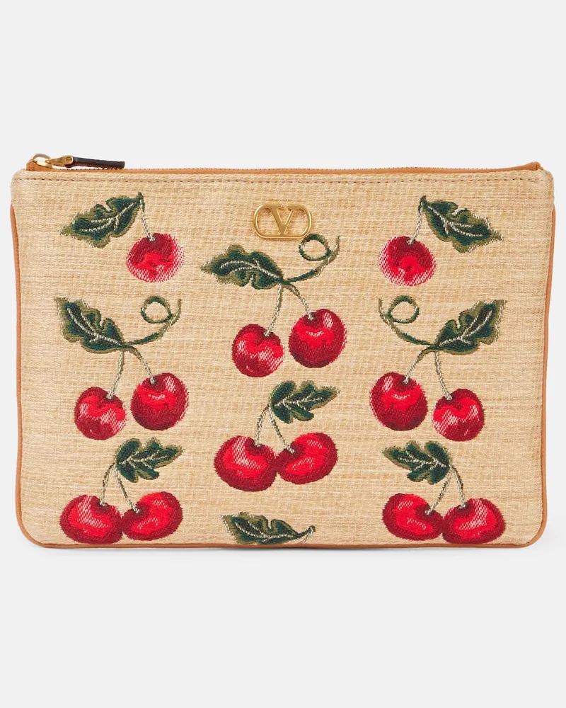 Valentino Garavani Pochette VLogo Cherryfic con pelle Neutro