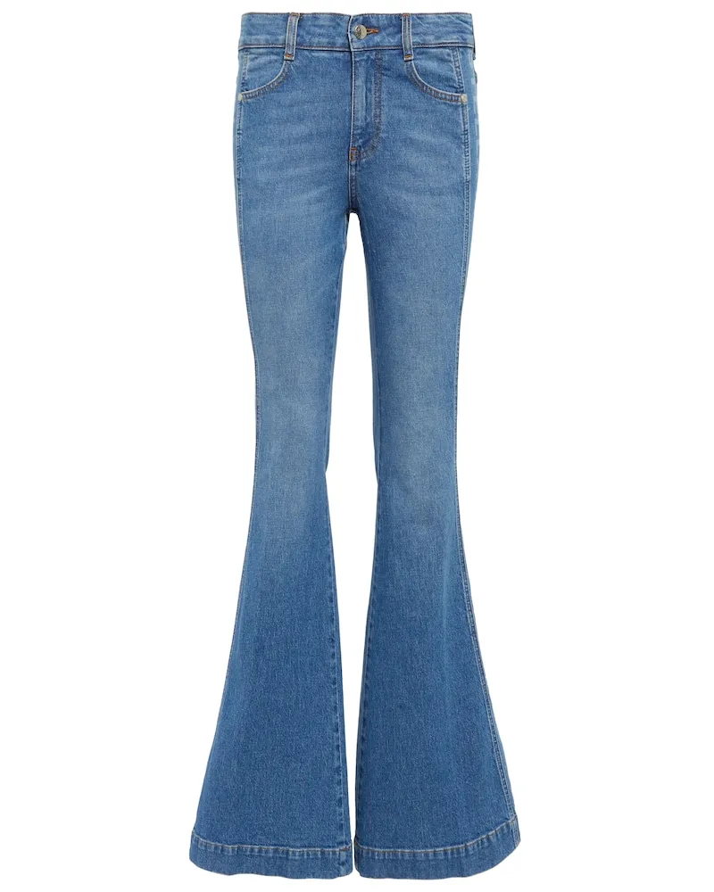 Stella McCartney Jeans flared a vita media con logo Blu