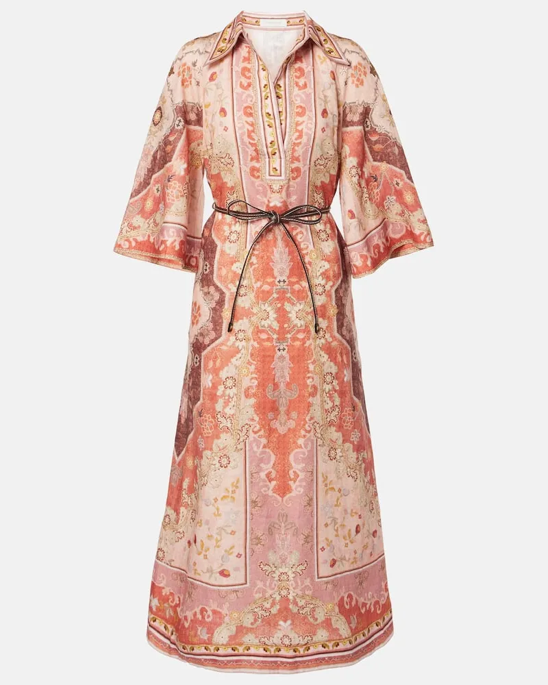 Zimmermann Abito midi Wylie in lino con stampa Multicolore