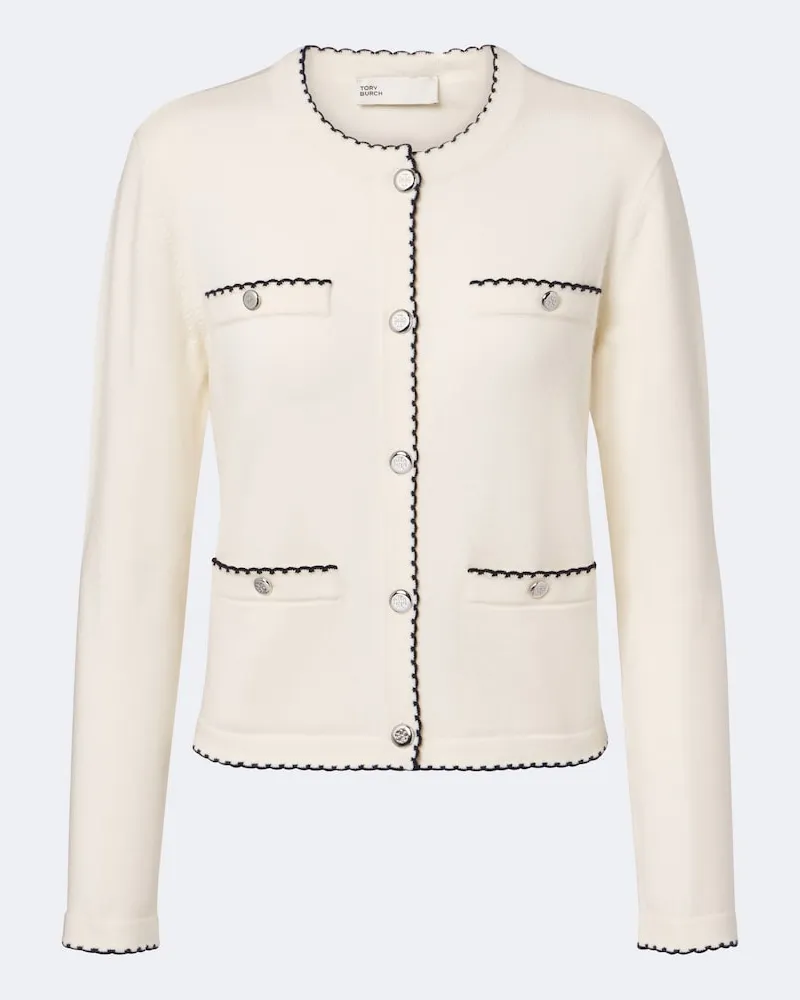 Tory Burch Cardigan Kendra in misto lana smerlato Bianco