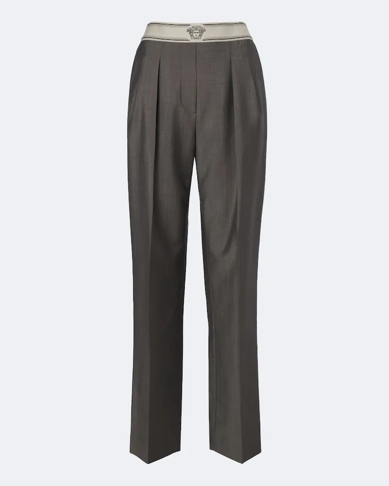 Versace Pantaloni regular in lana e mohair Grigio