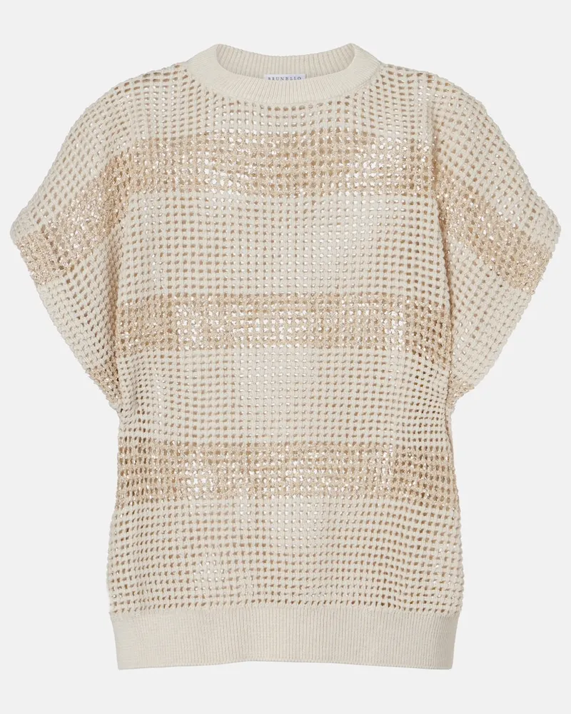 Brunello Cucinelli Pullover in cotone con paillettes Beige