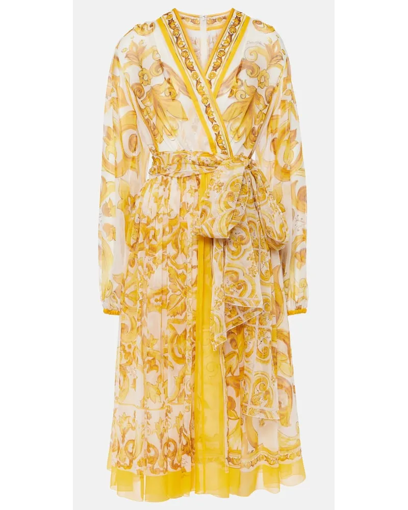 Dolce & Gabbana Abito midi Majolica in chiffon di seta Giallo