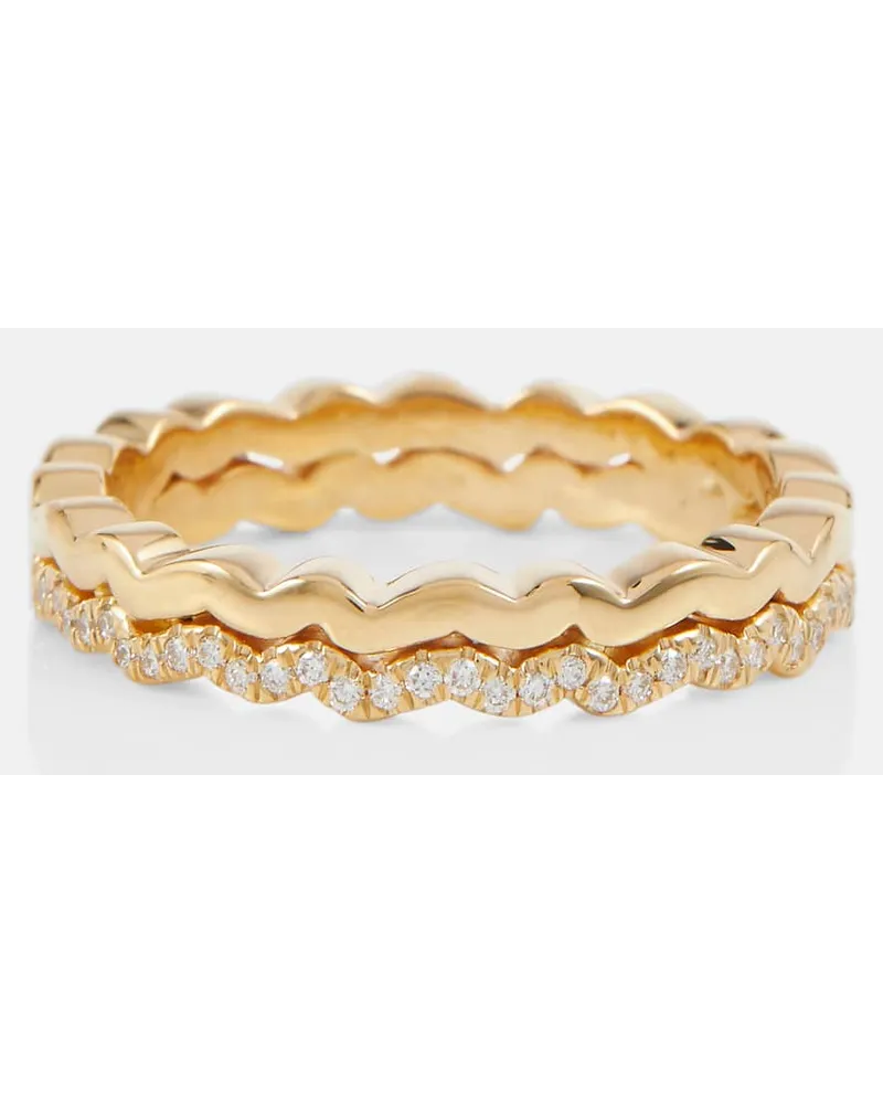 Suzanne Kalan Anello Mini Wave in oro 18kt con diamanti Oro