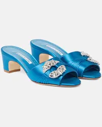 Manolo Blahnik Mules Prinap 50 in raso con cristalli Blu