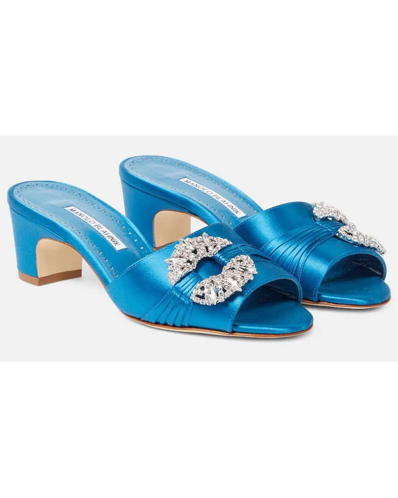 Manolo Blahnik Mules Prinap 50 in raso con cristalli Blu