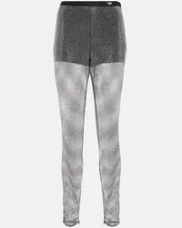 Prada Pantaloni in mesh con cristalli Argento