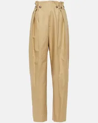 Victoria Beckham Pantaloni regular in cotone arricciato Beige