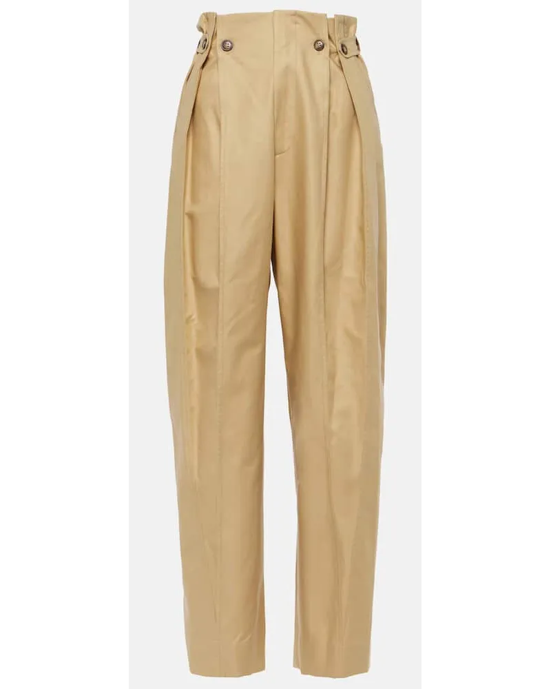 Victoria Beckham Pantaloni regular in cotone arricciato Beige