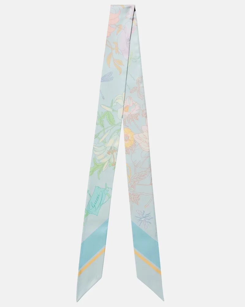 Gucci Foulard in twill di seta con stampa floreale Blu