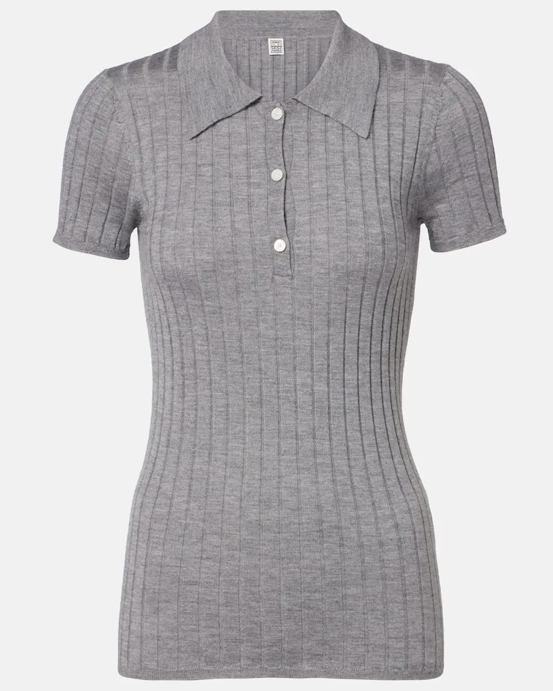 Totême Polo in cashmere e seta a coste Grigio