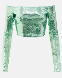 David Koma Top cropped con scollo bardot e paillettes Verde