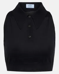 Prada Top cropped in cashmere e seta Nero