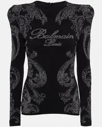 Balmain Top in jersey di misto cotone paisley Nero